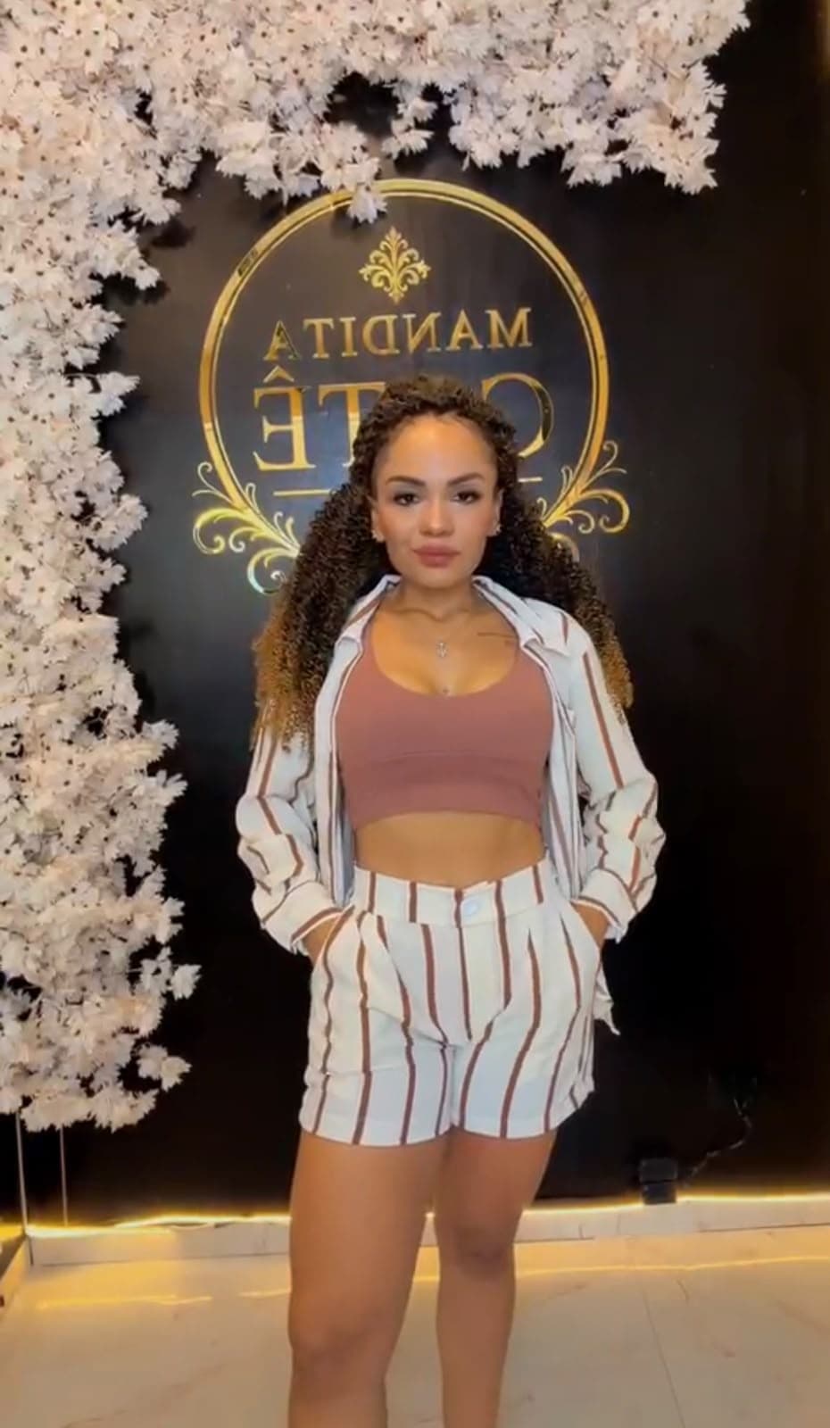 Conjunto Listrado Short, Mandita Cotê. Moda Feminina na Mandita Cotê